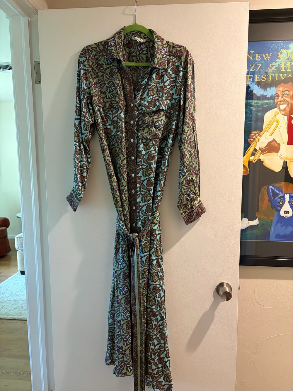 OMIKA Green Floral-Print Midi Caftan Dress